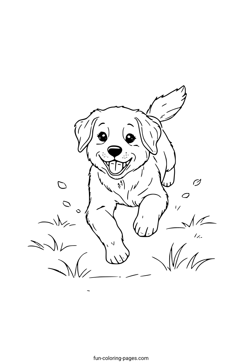 Happy Running Puppy – free printable coloring page, available as PDF and SVG