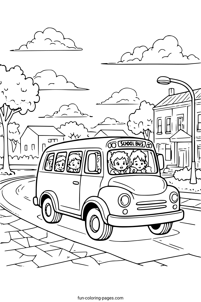Happy School Bus Ride – free printable coloring page, available as PDF and SVG