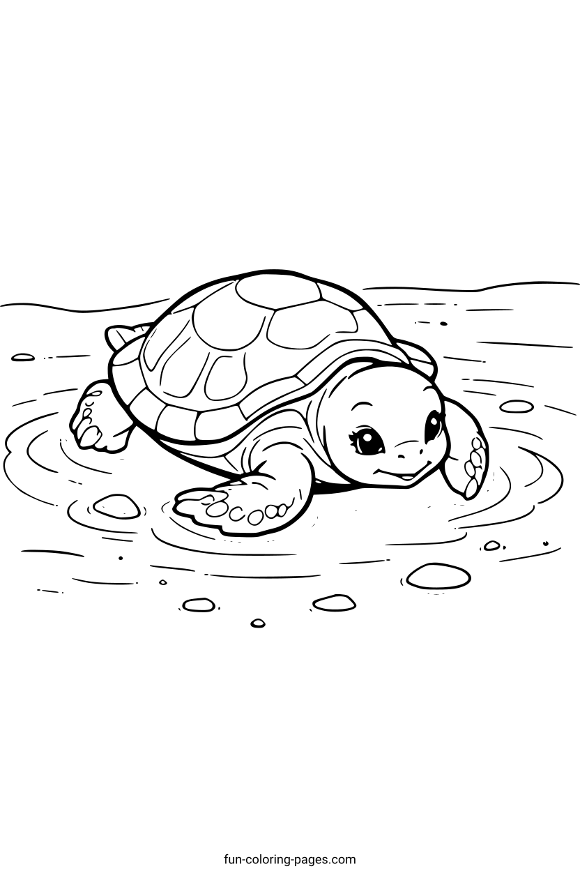 Happy Sea Turtle in Water – free printable coloring page, available as PDF and SVG