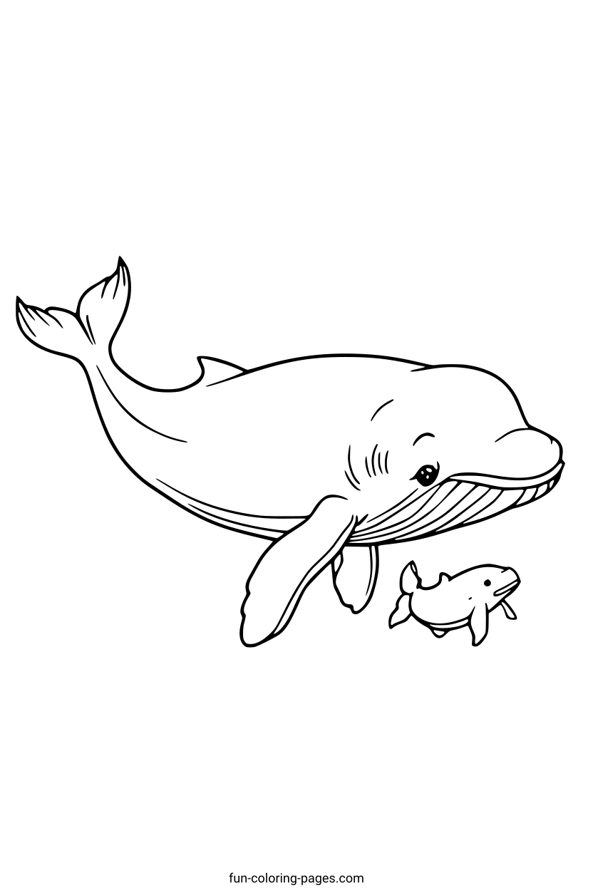 Happy Whale and Calf – free printable coloring page, available as PDF and SVG