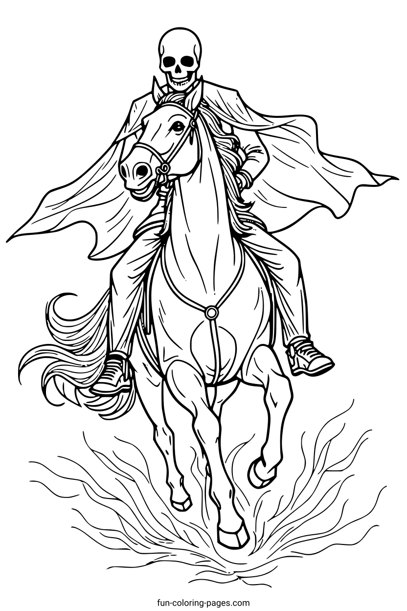 Skull Horseman Galloping – free printable coloring page, available as PDF and SVG