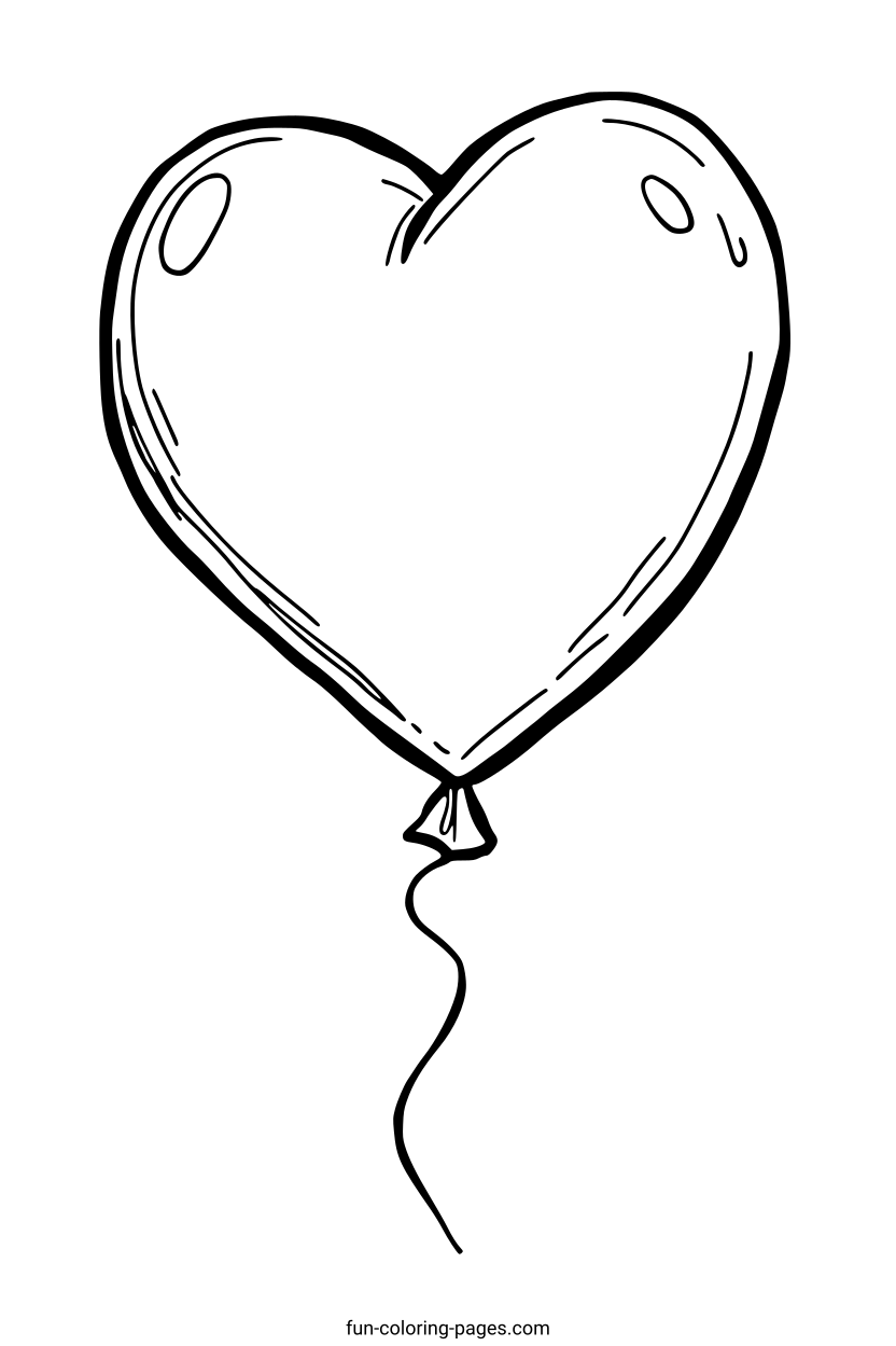 Heart Shaped Balloon – free printable coloring page, available as PDF and SVG