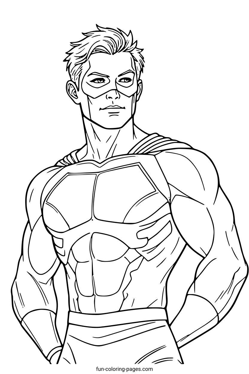 Heroic Muscle Man – free printable coloring page, available as PDF and SVG