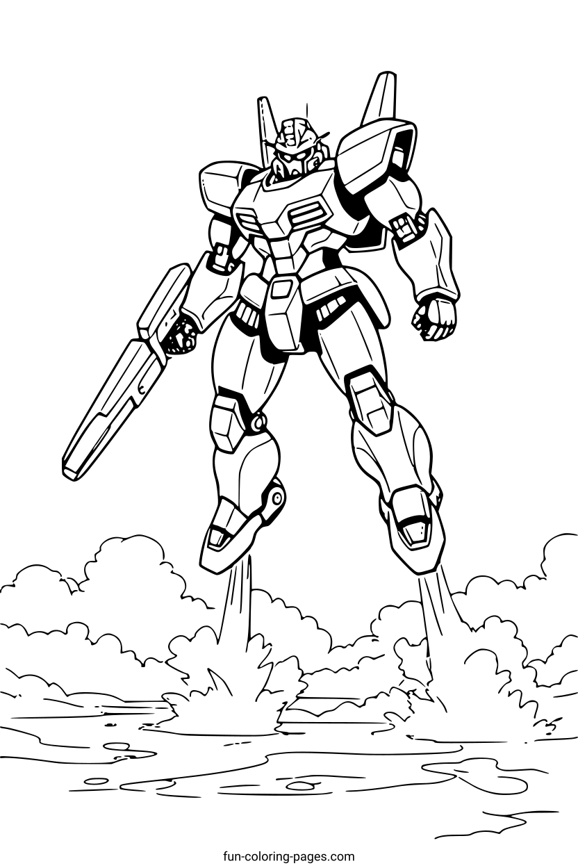 Heroic Robot Jumping – free printable coloring page, available as PDF and SVG