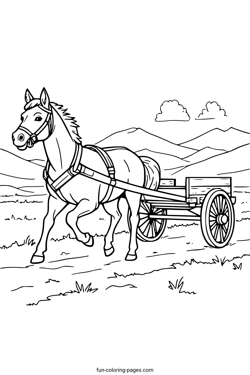 Horse Pulling a Cart – free printable coloring page, available as PDF and SVG