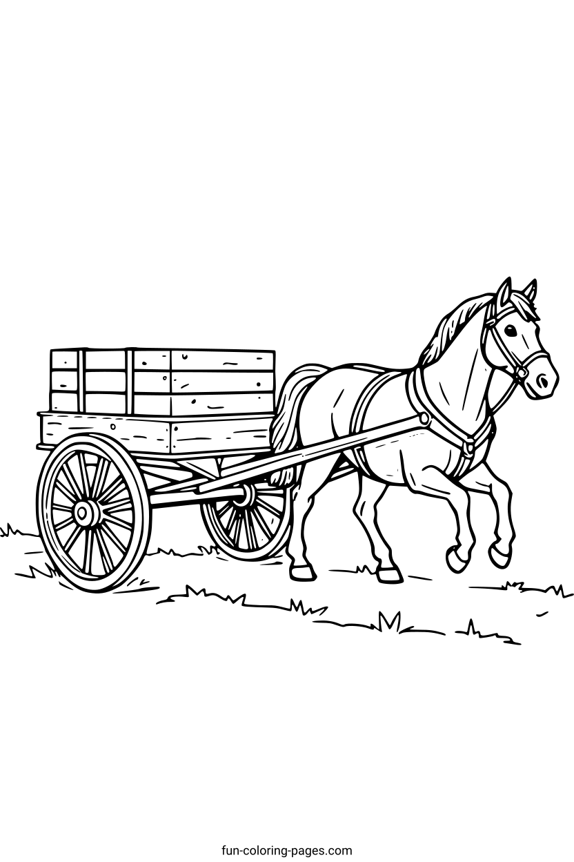 Horse Pulling a Wagon – free printable coloring page, available as PDF and SVG