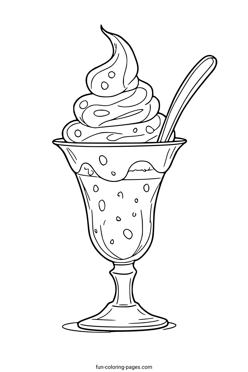 Ice Cream in a Sundae Glass – free printable coloring page, available as PDF and SVG