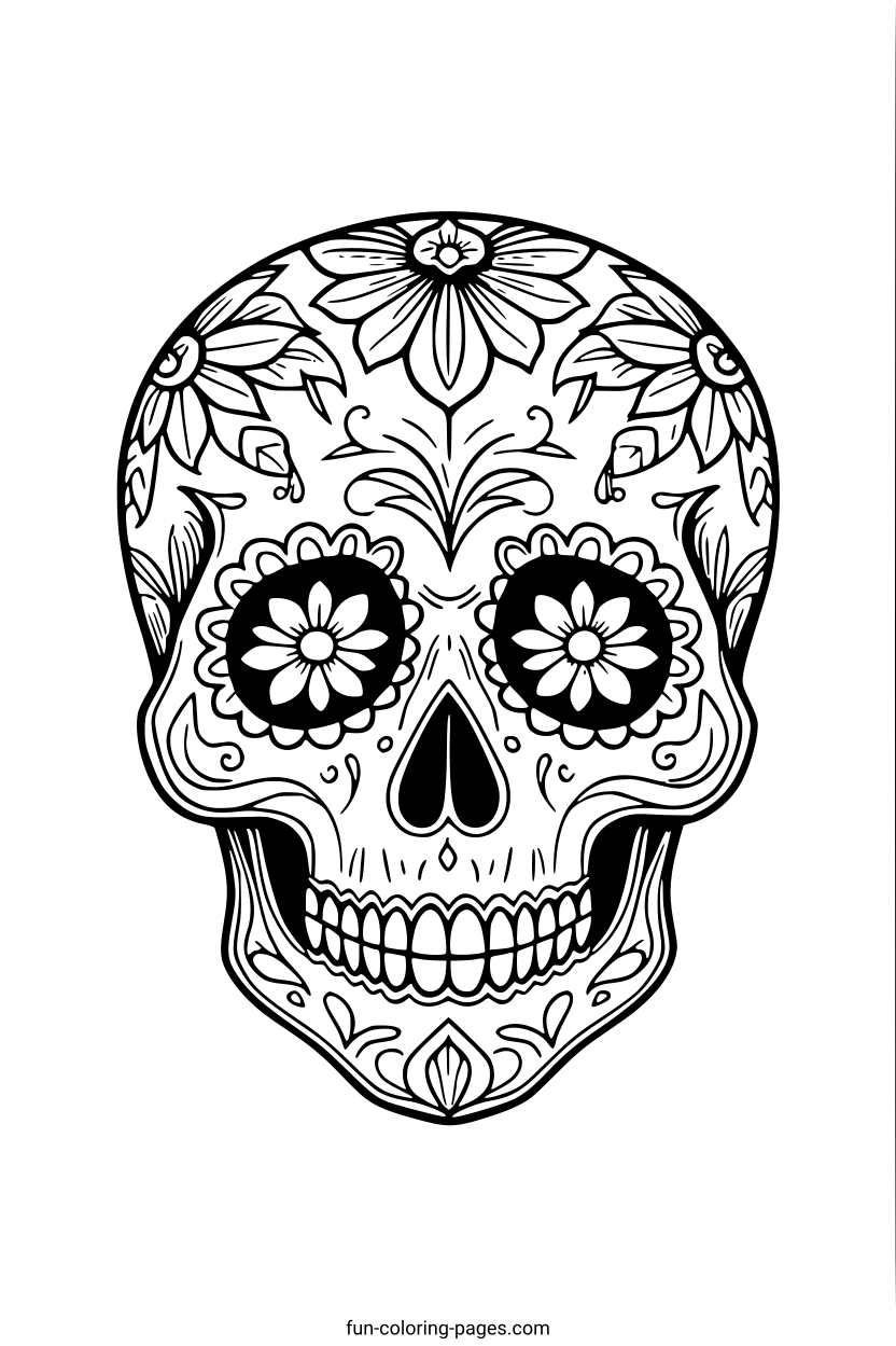 Intricate Day Of The Dead Skull – free printable coloring page, available as PDF and SVG