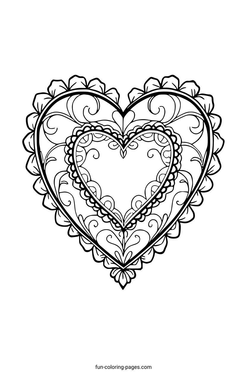 Intricate Floral Heart – free printable coloring page, available as PDF and SVG