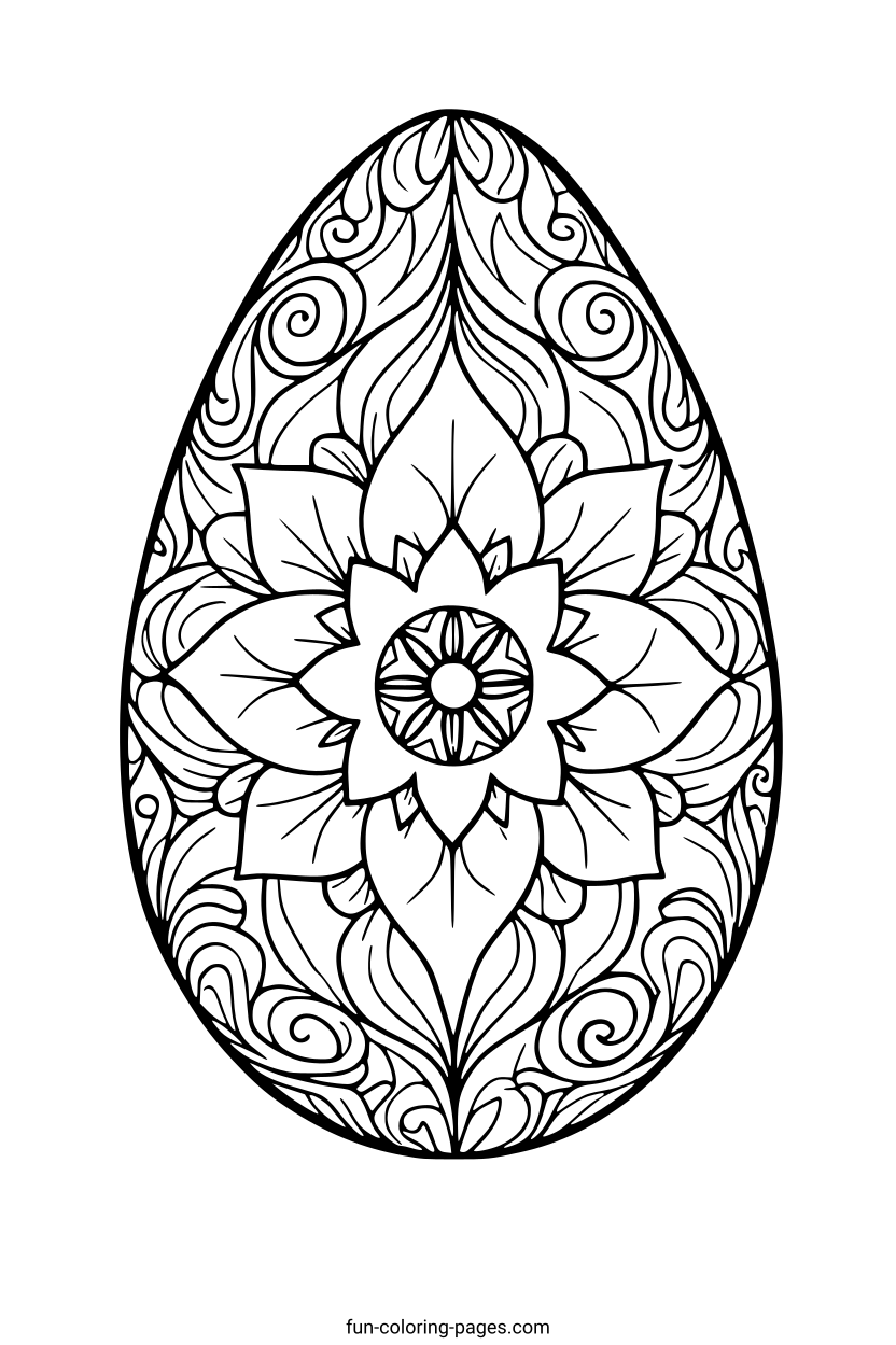 Intricate Floral Mandala Easter Egg – free printable coloring page, available as PDF and SVG