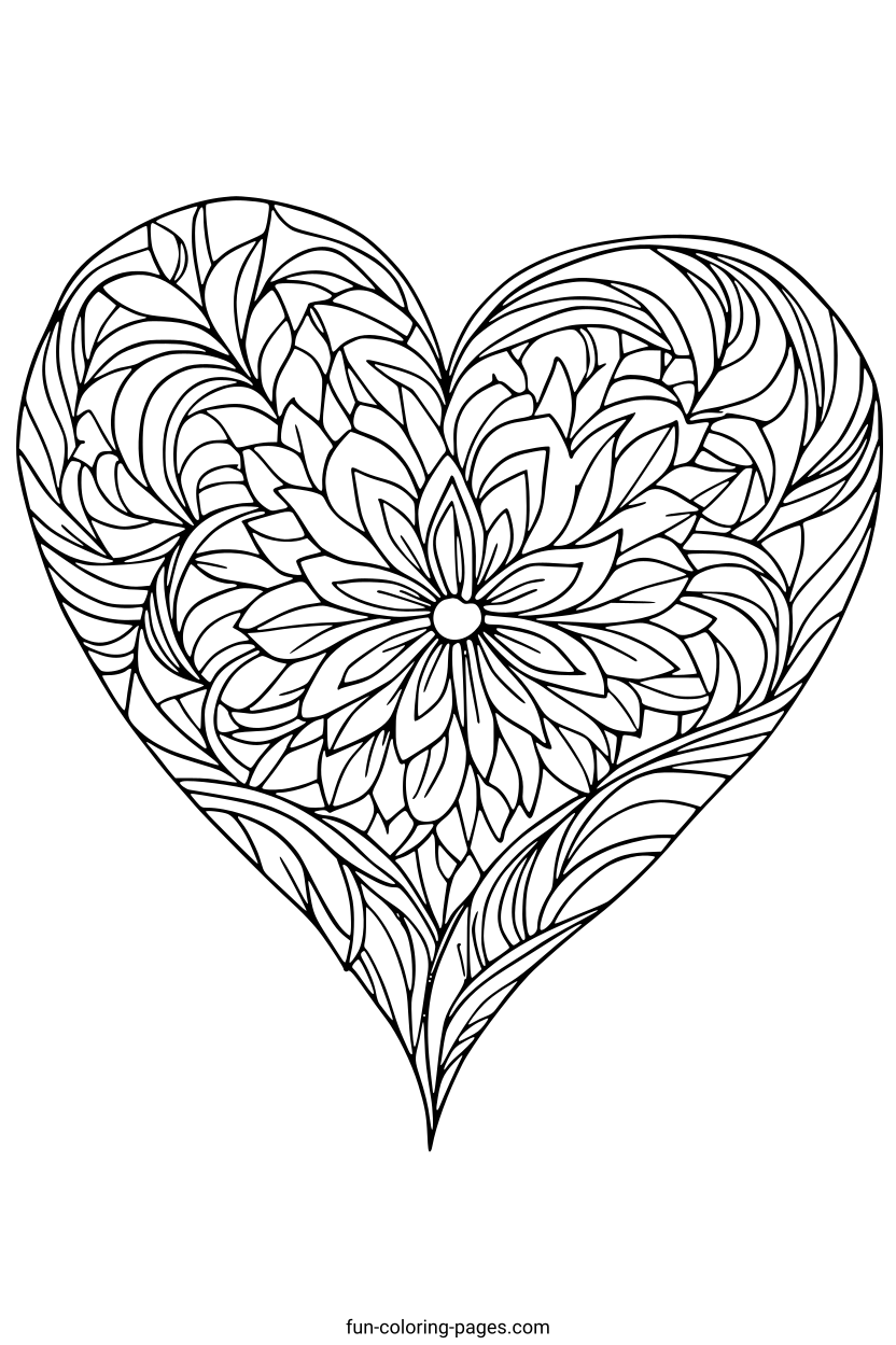 Intricate Heart Floral Mandala – free printable coloring page, available as PDF and SVG