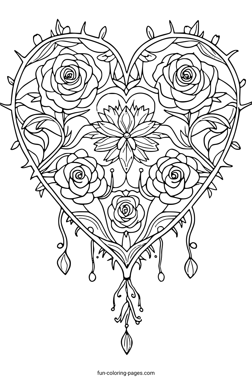 Intricate Heart with Floral Design – free printable coloring page, available as PDF and SVG