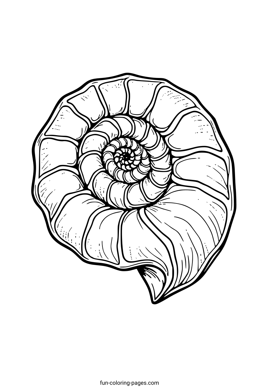 Intricate Nautilus Shell – free printable coloring page, available as PDF and SVG