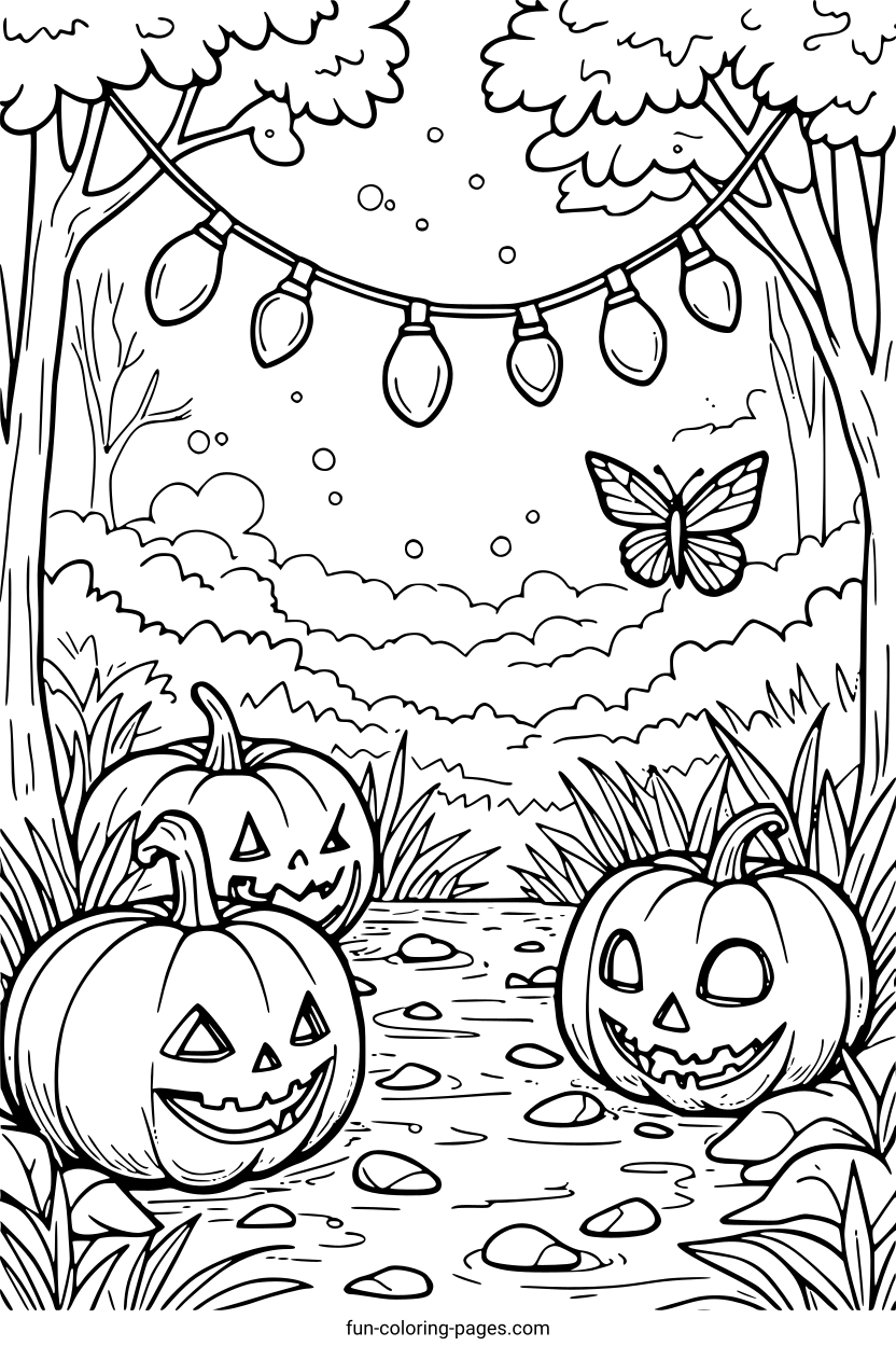 Jack-o-Lantern Fairy Lights – free printable coloring page, available as PDF and SVG