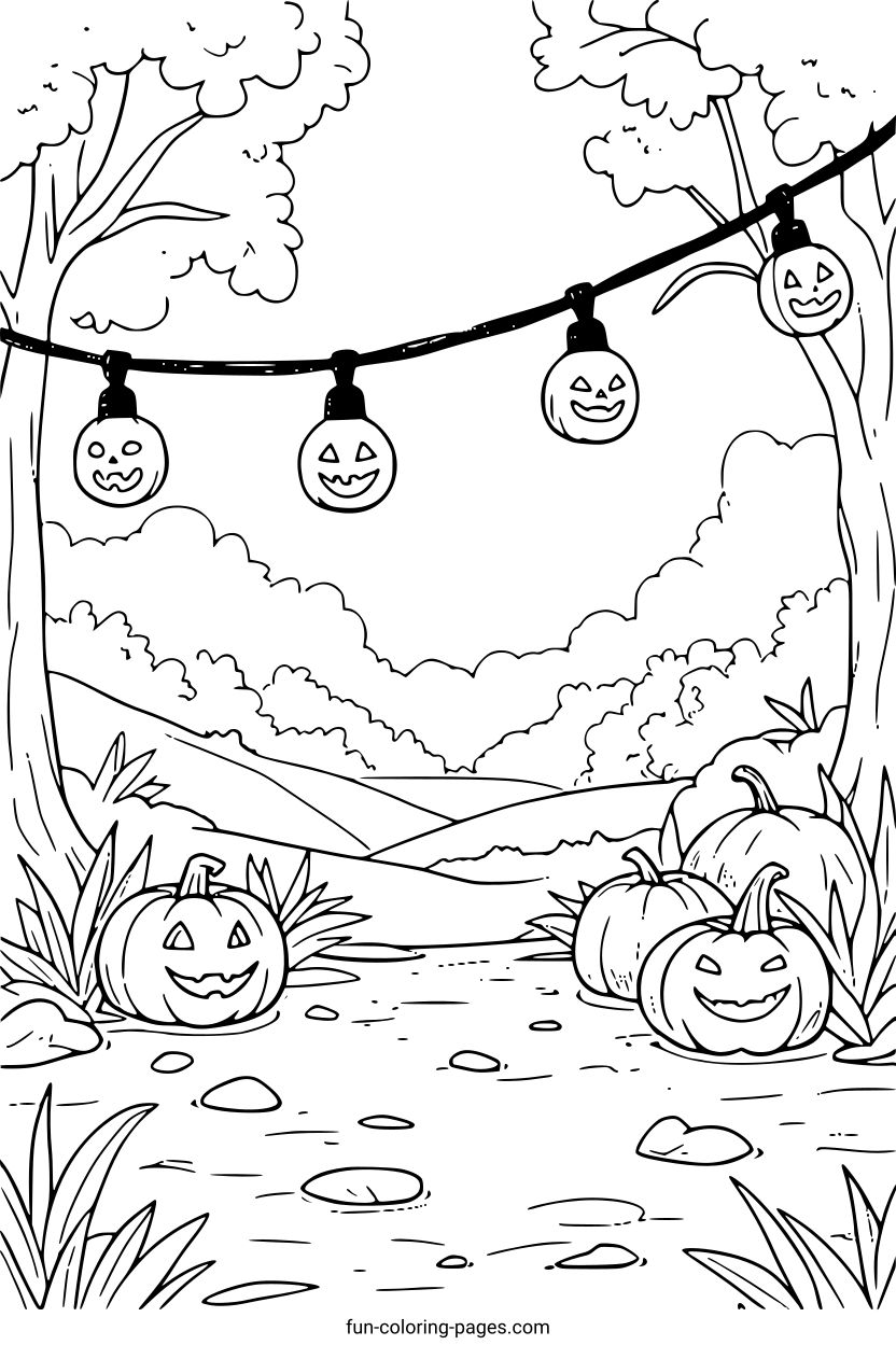 Jack O Lantern String Lights – free printable coloring page, available as PDF and SVG