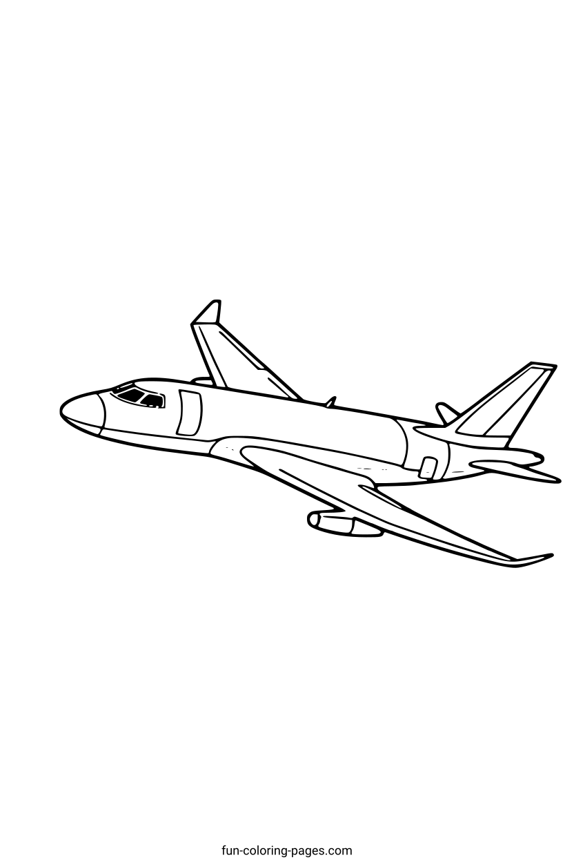 Jet Aircraft in Flight – free printable coloring page, available as PDF and SVG