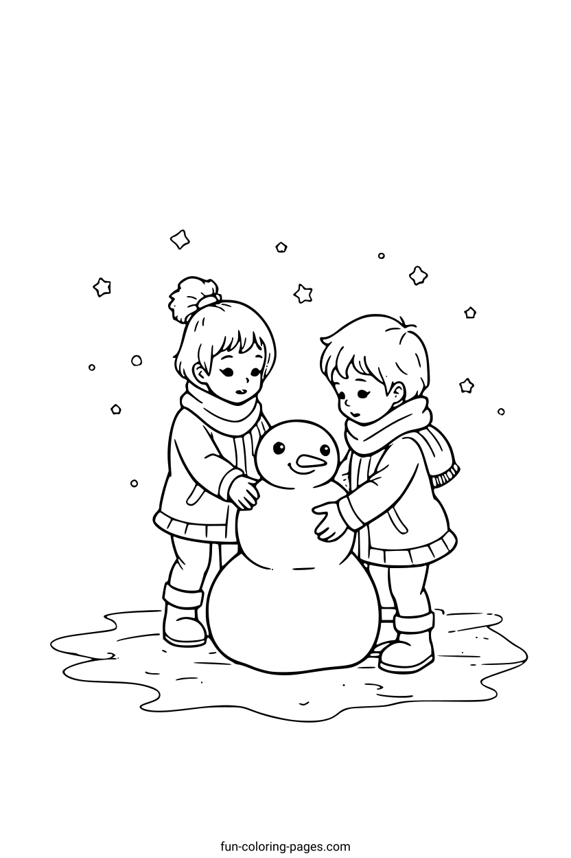 Kids Making Snow Angel – free printable coloring page, available as PDF and SVG