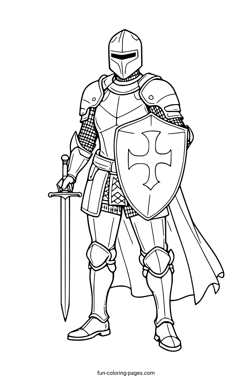 Knight in Full Armor – free printable coloring page, available as PDF and SVG