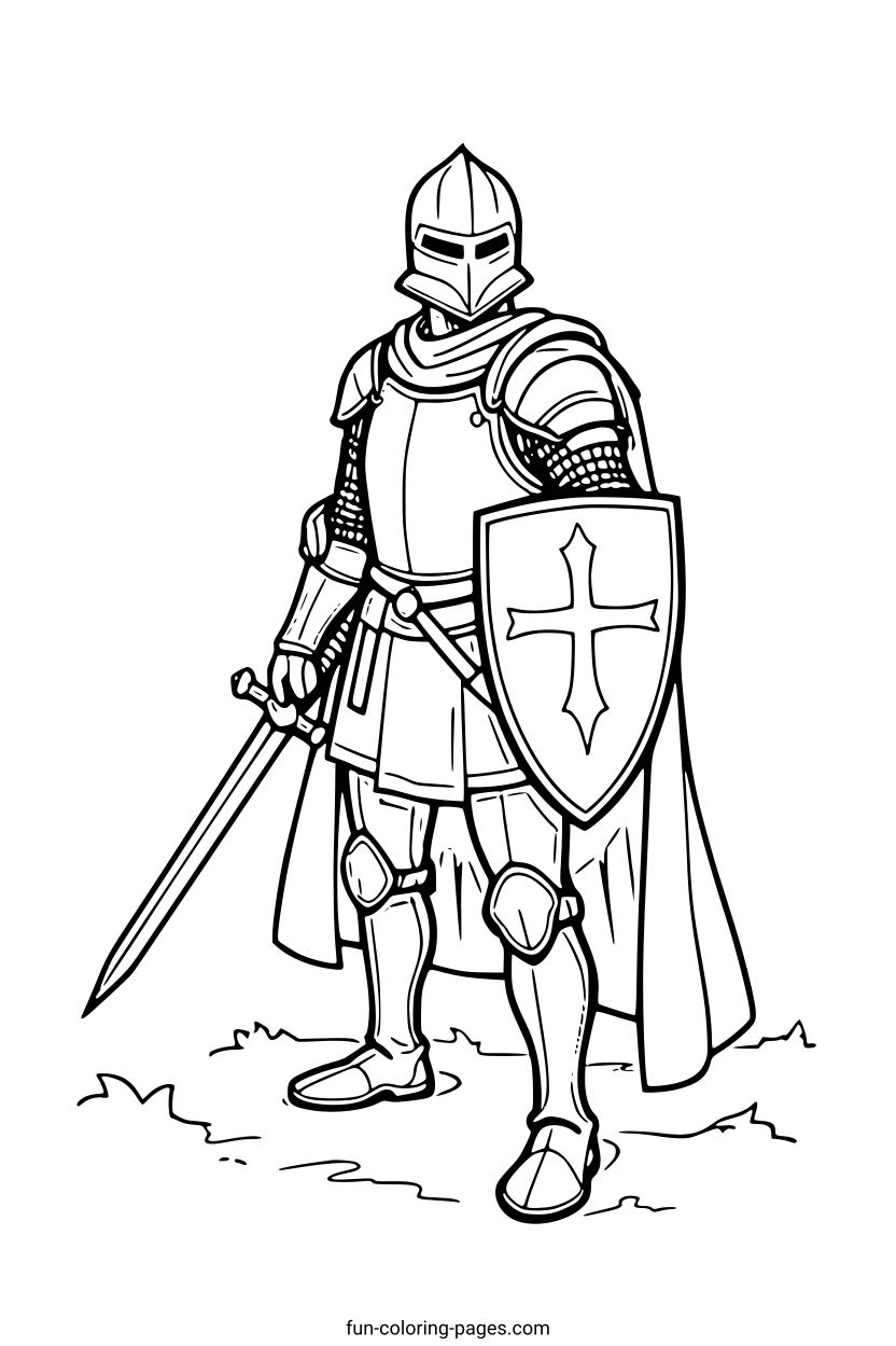 Knight in Full Armor – free printable coloring page, available as PDF and SVG