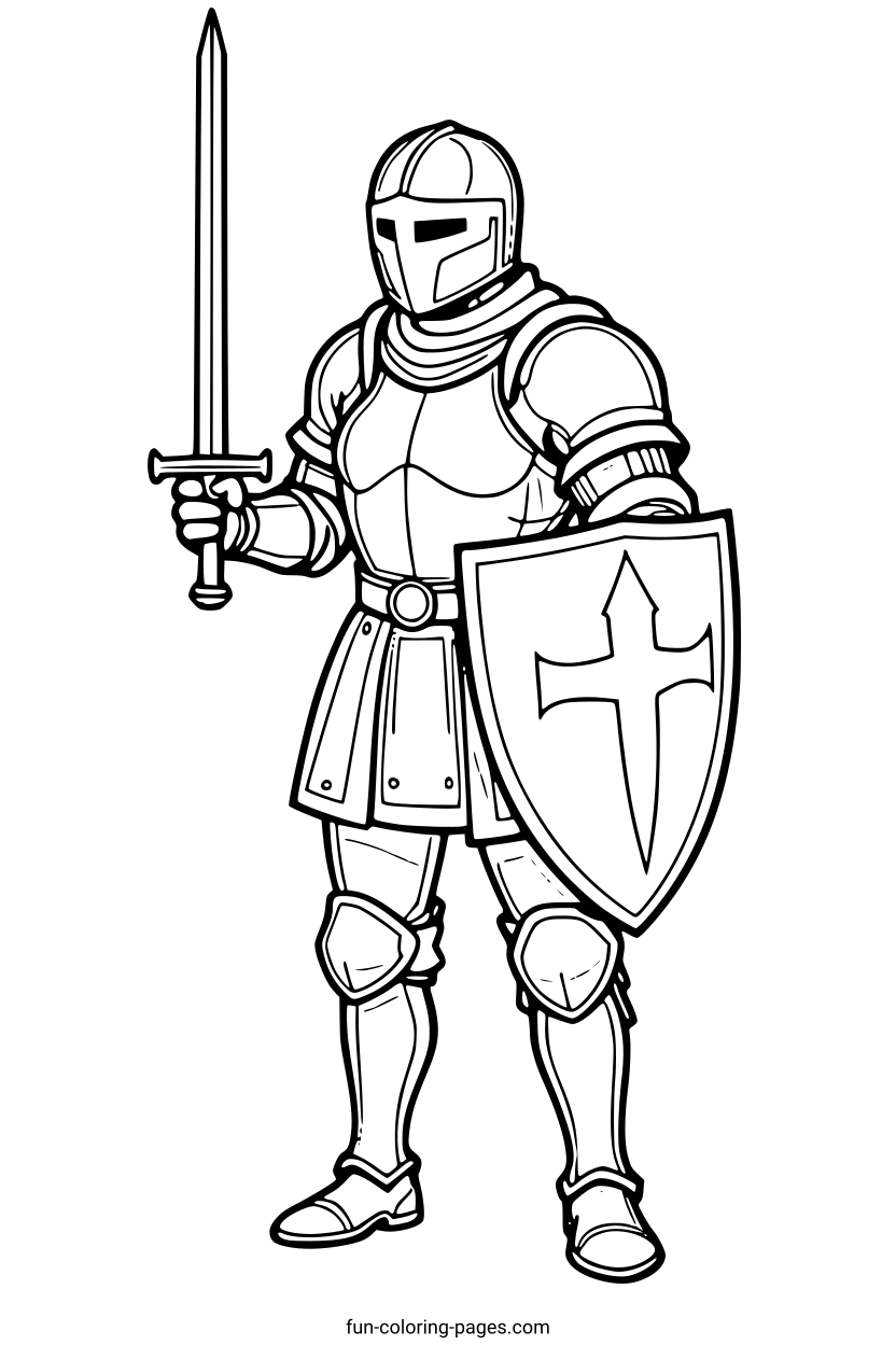 Knight in Full Armor – free printable coloring page, available as PDF and SVG