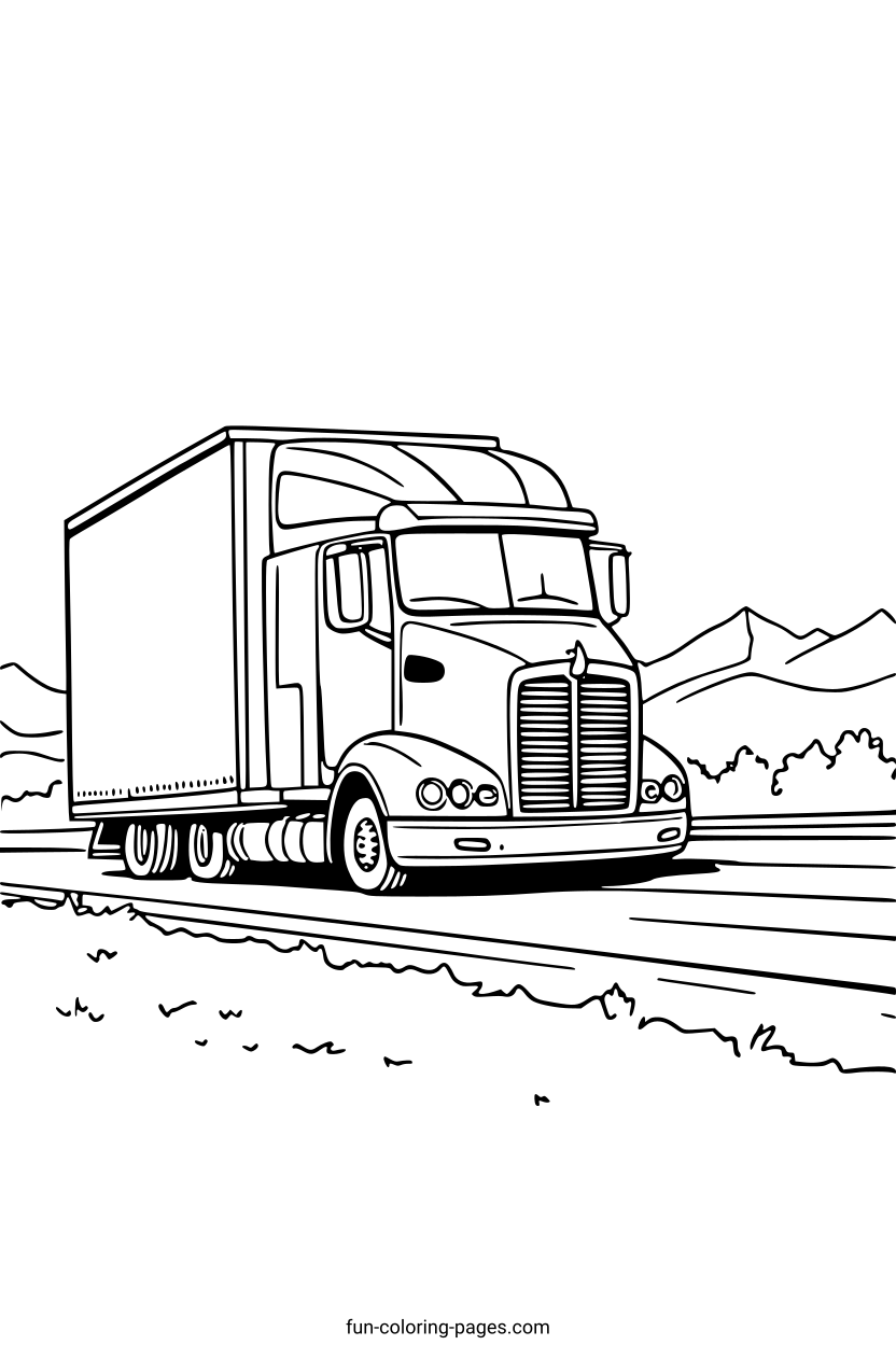 Large Truck on Highway – free printable coloring page, available as PDF and SVG