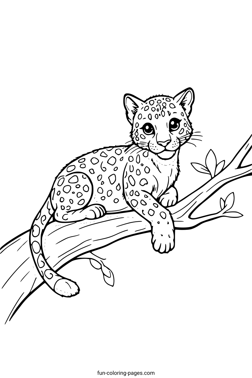 Leopard Cub on a Branch – free printable coloring page, available as PDF and SVG