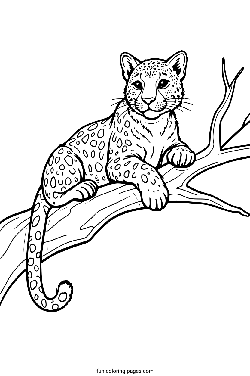 Leopard Resting on a Branch – free printable coloring page, available as PDF and SVG