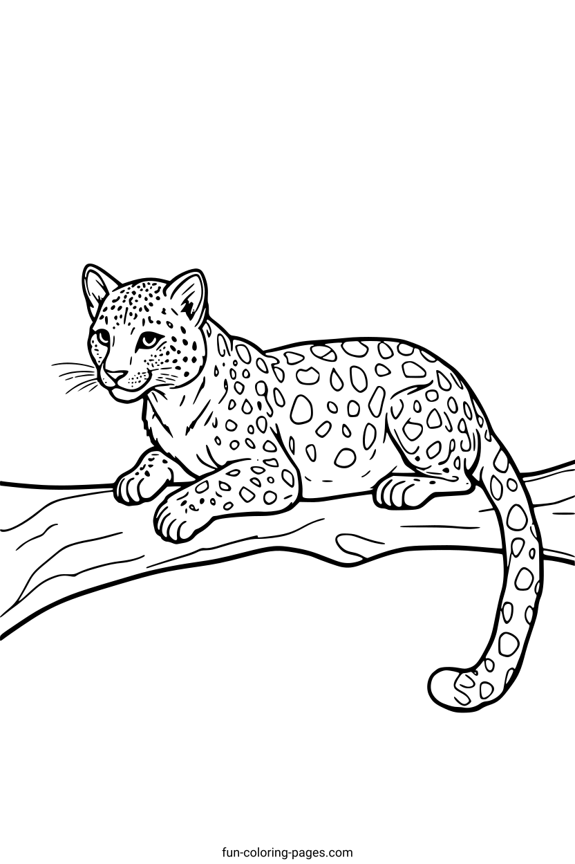Leopard Resting on Branch – free printable coloring page, available as PDF and SVG