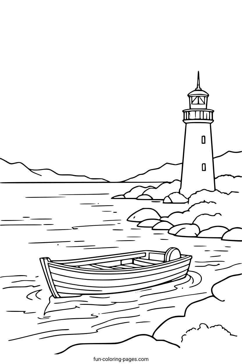 Lighthouse by the Sea – free printable coloring page, available as PDF and SVG