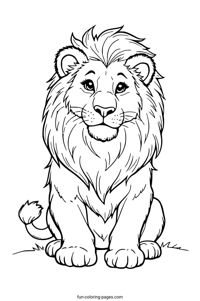 Lion Sitting – free printable coloring page, available as PDF and SVG