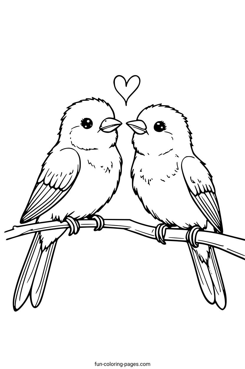 Lovebirds on a Branch – free printable coloring page, available as PDF and SVG