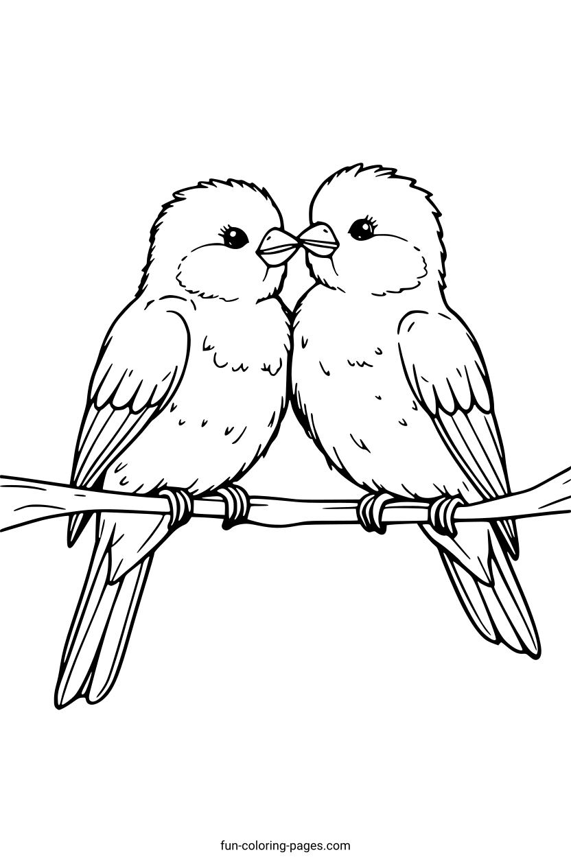 Lovebirds on a Branch – free printable coloring page, available as PDF and SVG
