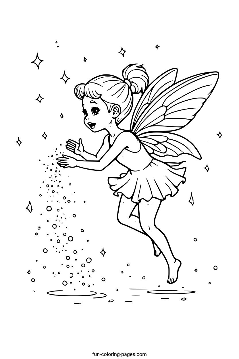 Magical Fairy Spreading Sparkles – free printable coloring page, available as PDF and SVG