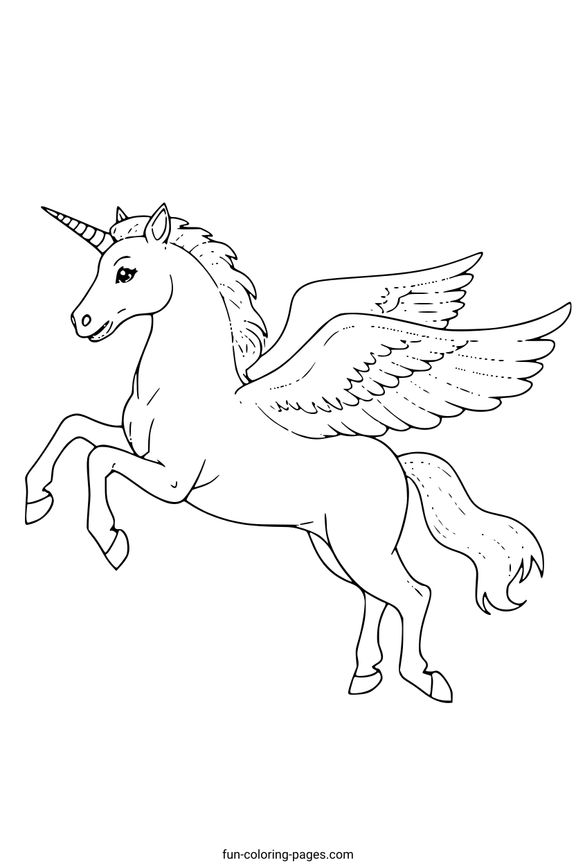 Magical Flying Unicorn – free printable coloring page, available as PDF and SVG