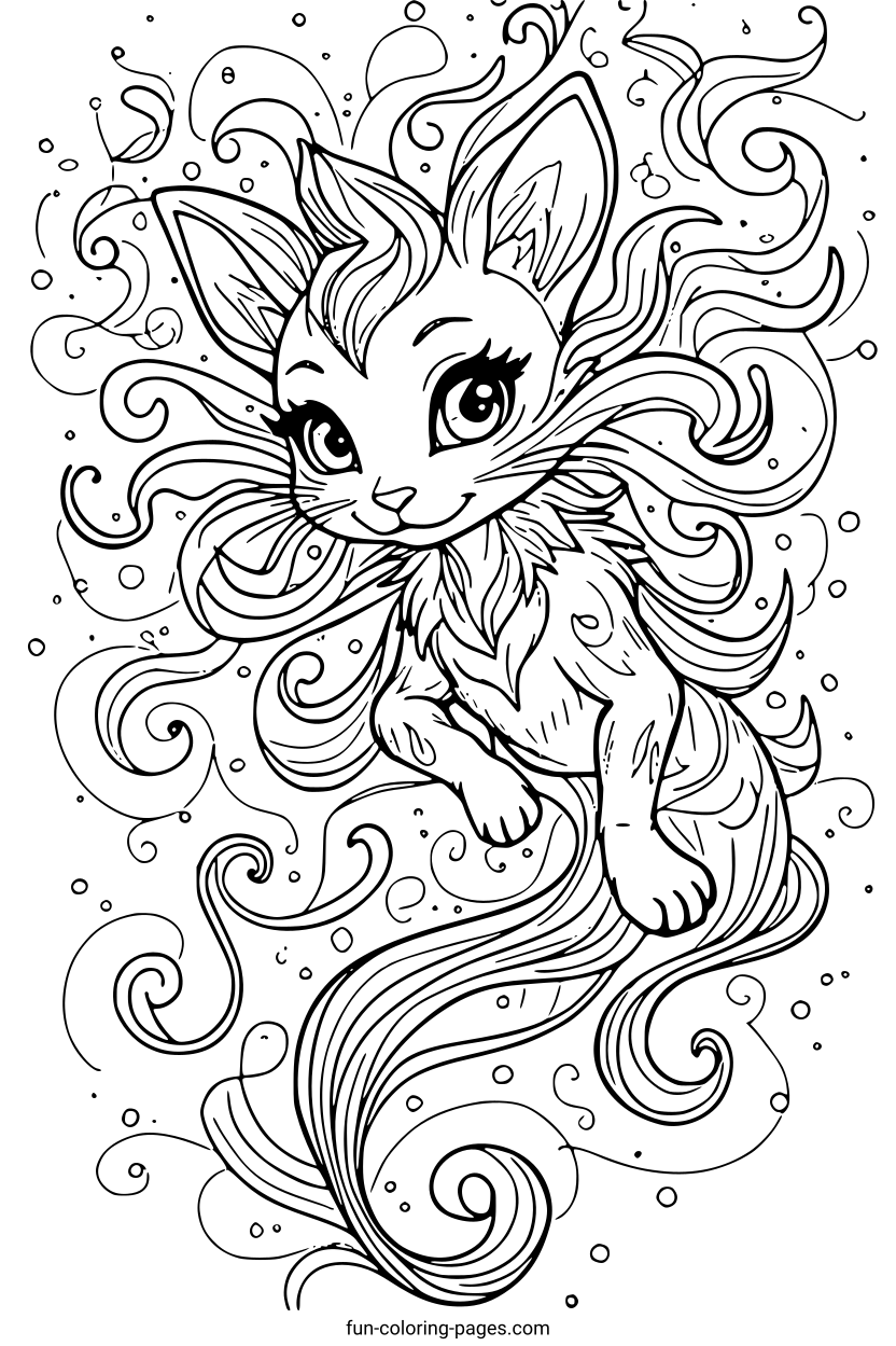 Magical Furry Cat – free printable coloring page, available as PDF and SVG
