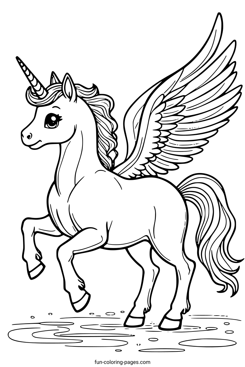 Magical Unicorn with Wings – free printable coloring page, available as PDF and SVG