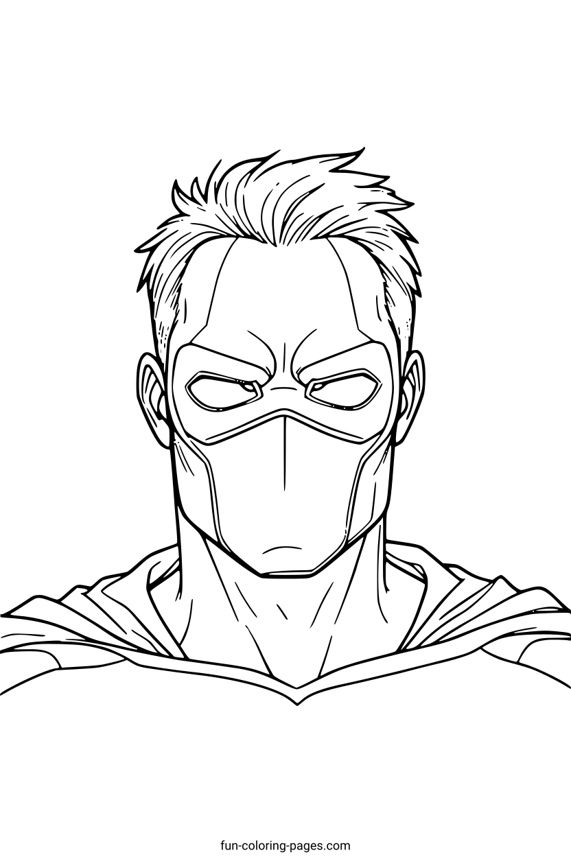 Masked Superhero Portrait – free printable coloring page, available as PDF and SVG