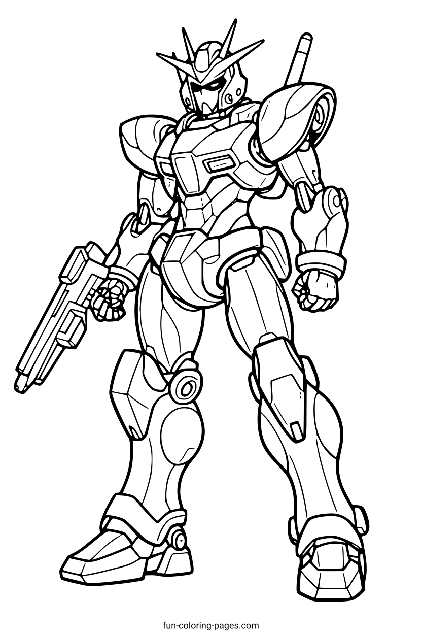 Mecha Robot with Gun – free printable coloring page, available as PDF and SVG