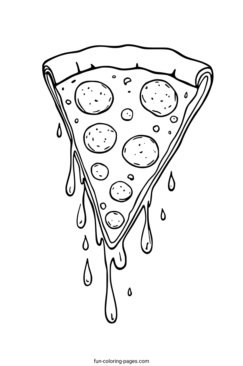Melting Cheese Pizza Slice – free printable coloring page, available as PDF and SVG