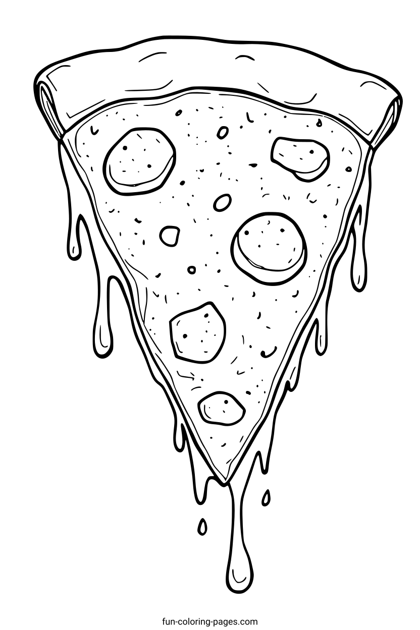 Melting Cheese Pizza Slice – free printable coloring page, available as PDF and SVG