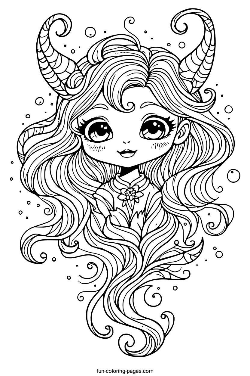 Elven Girl with Elegant Curls – free printable coloring page, available as PDF and SVG