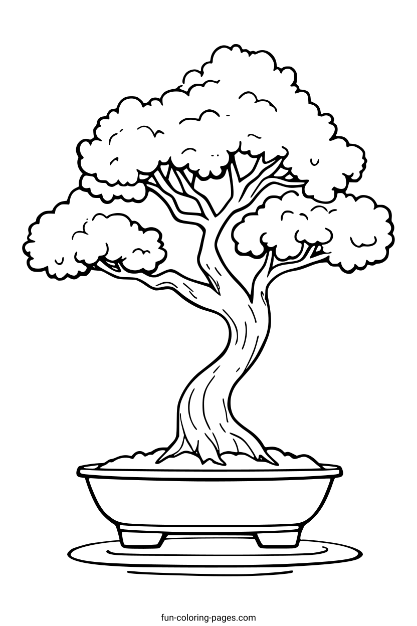 Minimalist Bonsai Tree – free printable coloring page, available as PDF and SVG