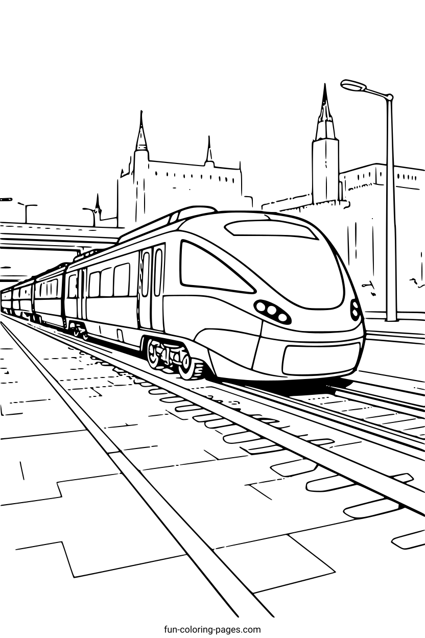 Modern Train at Station – free printable coloring page, available as PDF and SVG