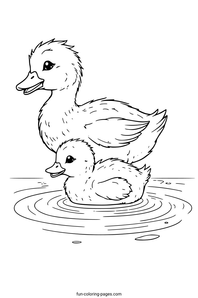 Mother Duck and Duckling – free printable coloring page, available as PDF and SVG