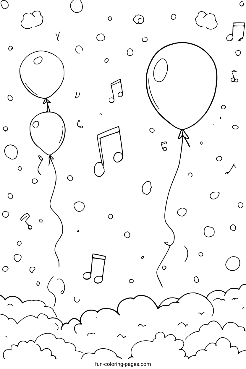 Musical Balloons in the Sky – free printable coloring page, available as PDF and SVG