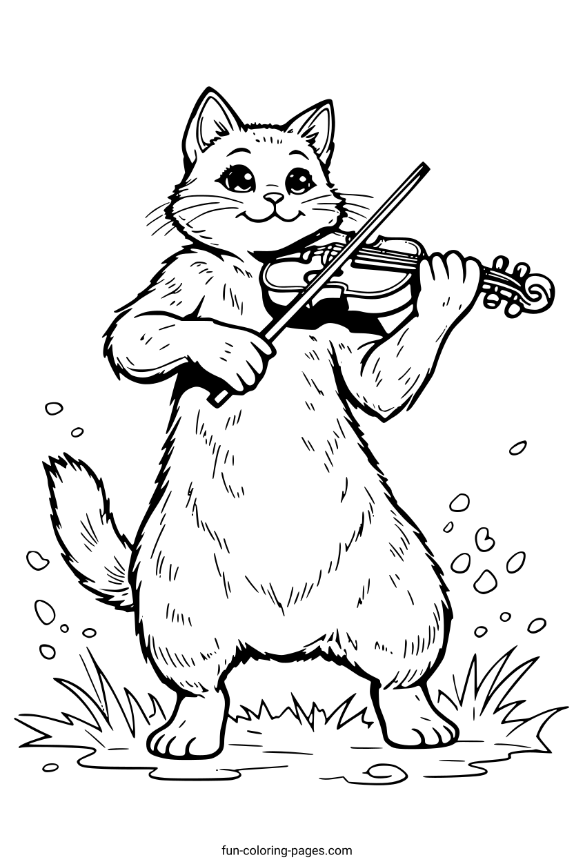 The Cat and the Fiddle – free printable coloring page, available as PDF and SVG