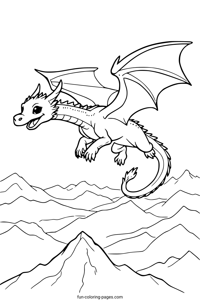 Mythical Dragon in Flight – free printable coloring page, available as PDF and SVG