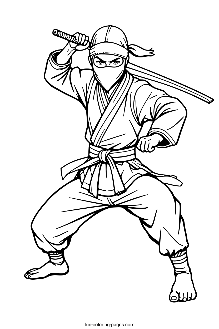 Ninja in Combat Stance – free printable coloring page, available as PDF and SVG