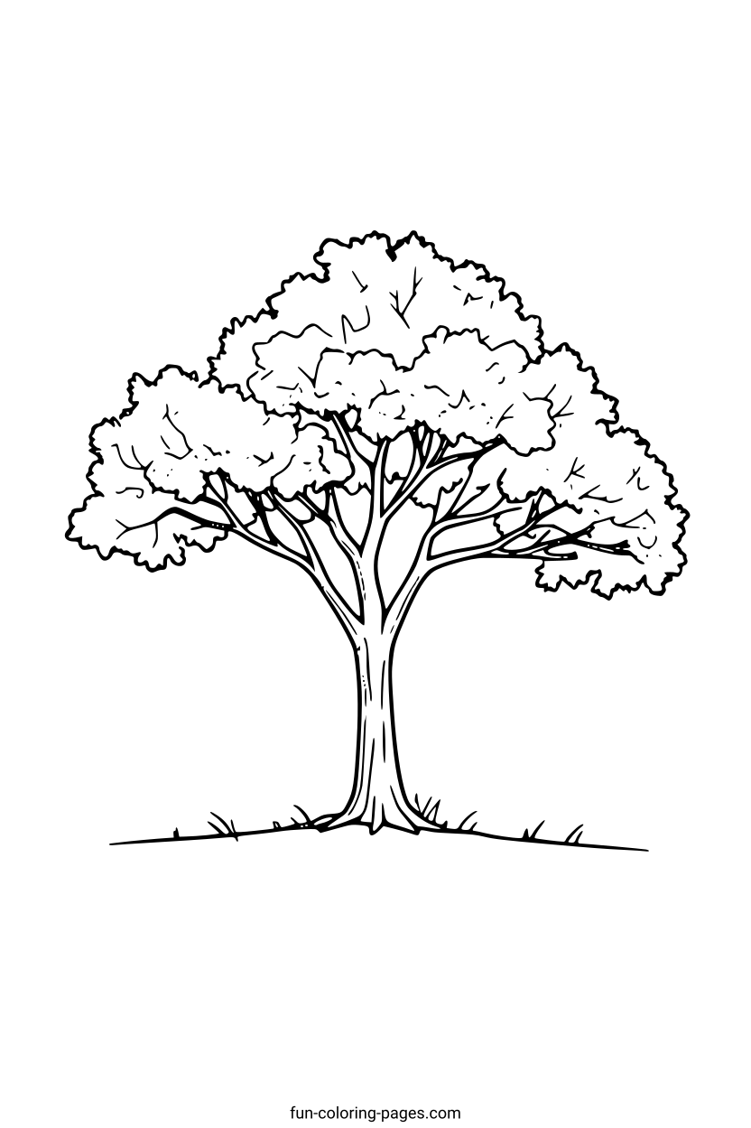 Oak Tree with Lush Leaves – free printable coloring page, available as PDF and SVG