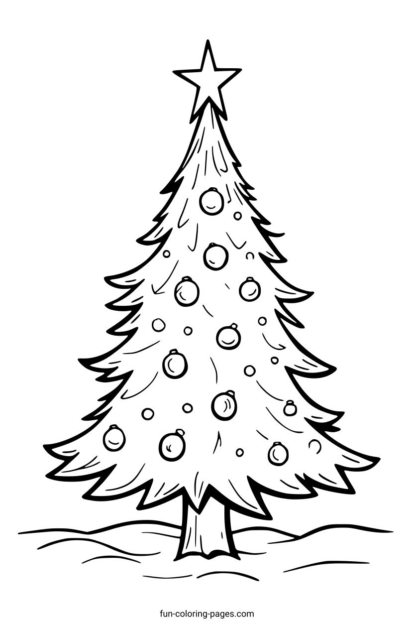 Ornamented Christmas Tree – free printable coloring page, available as PDF and SVG